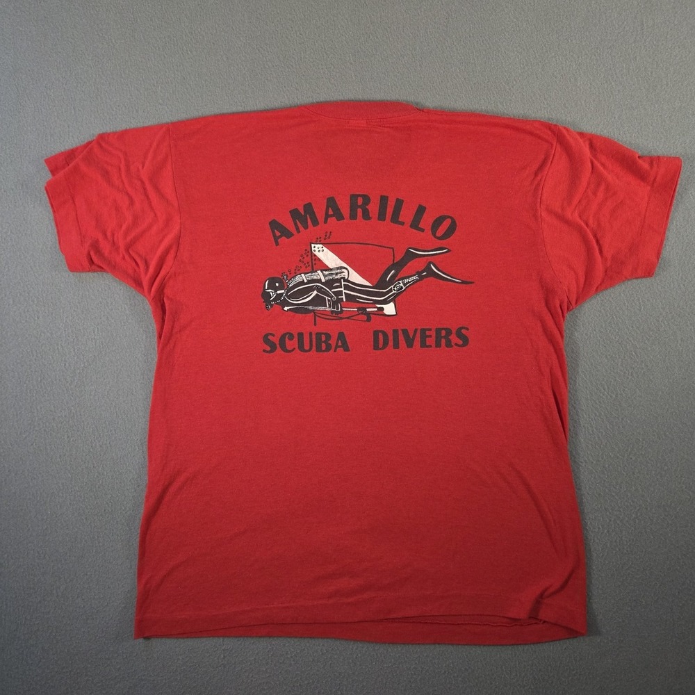 Vintage Scuba Diver T Shirt Mens XL Red Screen Stars Single Stitch Made USA